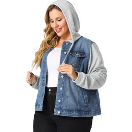Agnes Orinda Women's Plus Size Layered Drawstring Hoodie Denim Jacket Jean Jackets with Pockets 4X Blue