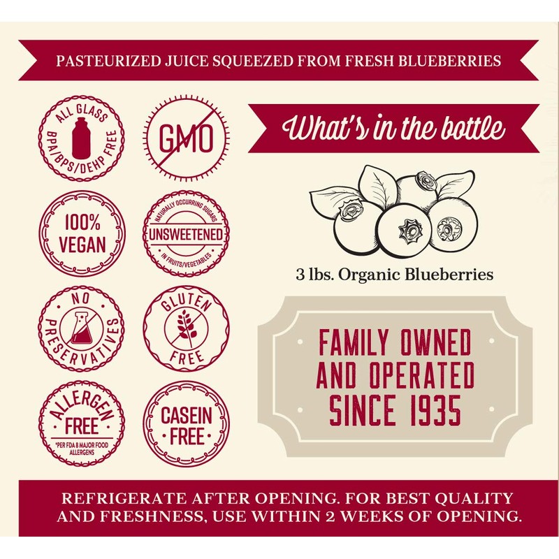 Lakewood Organic PURE Blueberry Juice, 32 Fl Oz (Pack of