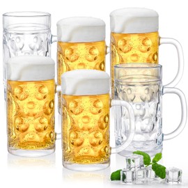 Yesland 6 Pack Beer Mug with Handle, 20 oz Glass Beer Stein Mugs for Freezer Large Heavy-Duty Beer Cups Drinking Glassware Pub for Bar, Alcohol, Beverages, Men, Clear