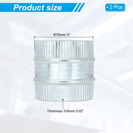 PATIKIL 4 Inch Duct Connector Coupling, 2 Pcs Galvanized Steel Straight Dryer Vent Coupler Flexible Ducting Collar Connector Round Crimped Ventilation Duct Extension for HVAC System Pipe