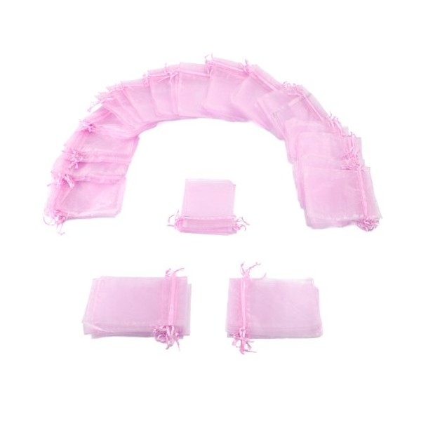 Brybelly 50 Pack of 4 x 6" Pink Drawstring Organza Storage Bags - Party Favor Pouch for Weddings, Showers, Birthdays & Holidays, Great for Gifts, Candy, Collectibles, & Jewelry