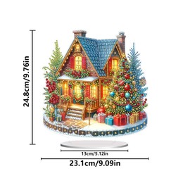 Awesocrafts Diamond Art Table Top Ornaments House Christmas Tree, 5D Diamond Painting Tabletop Decorations Special Shape Crystal Art Christmas Desktop Decor (House)