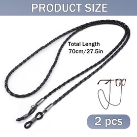 2 Stück Brillenband aus Leder, 70cm UV-Beständiges Brillenbänder und Stoff Brillenbändel, Hochwertiges PU-Leder Wasserfest Eyewear Strap Brillenhalter für Sonnenbrillen & Lesebrillen (Schwarz)