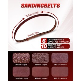 66PCS Micro Detail Sander Kit, 7 x 320mm Mini Hand Finger Sander Belts (80 to 600 Grits), Sanding Detail Sticks for Small Projects, Wood DIY Crafts and Tight Spaces