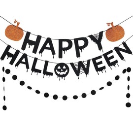 Black Pumpkin Happy Halloween Banner Halloween Party Banner Happy Halloween Sign for Haunted Houses Home Indoor Mantle Decor Pumpkin Halloween Party Decorations