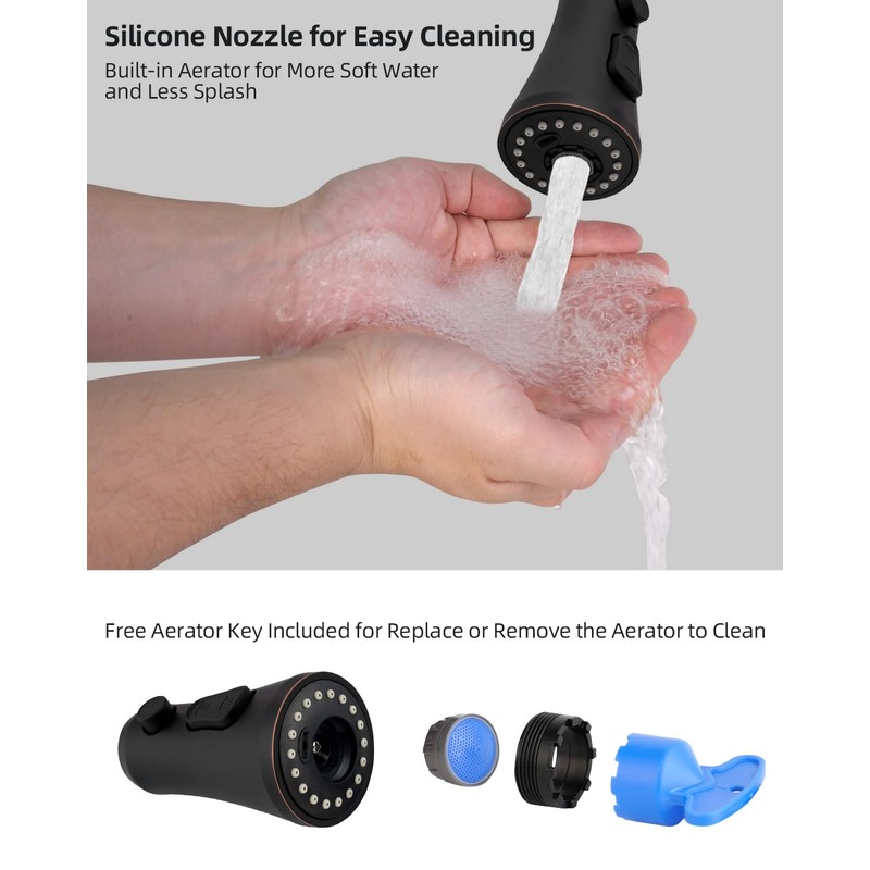 Hibbent Pull Down Kitchen Faucet Head Replacement, 3-Function Kitchen Sink