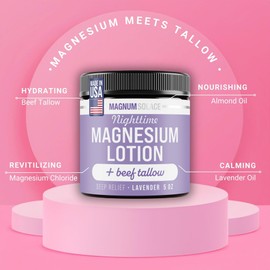 Nighttime Magnesium Lotion with Beef Tallow – Soothing Relief for Muscles & Joints – Highly Concentrated – Apply to Legs or Feet Before Bed, Lavender