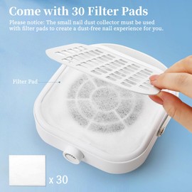 ANGNYA Small Nail Dust Collector with 30PCS Filter Pads, Nail Vacuum Fan Dust Collector for Nail Tech, 6000RPM Powerful Adjustable Suction Manicure Tool for Acrylic Nails