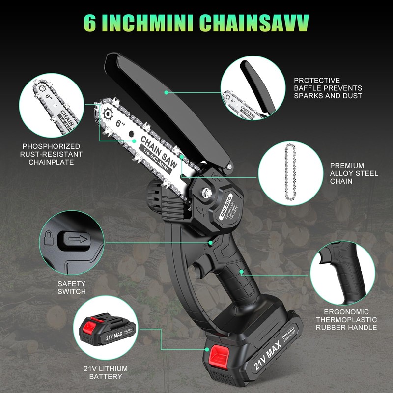 Mini Chainsaw Cordless, 6 inch Electric Chain Saw, Gardening Tool