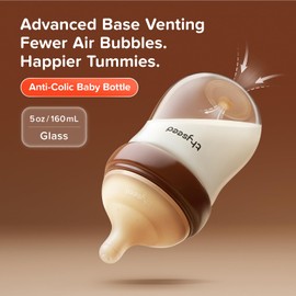 Thyseed Anti-Colic Glass Baby Bottle for Breastfed Infants, Paced Feeding, Breast-Like Newborn Medium Flow Nipple (2m+), 5 oz, 1 Pack