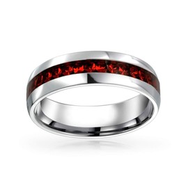 Red Crystal Eternity Band Ring for January Birth Month Men Women Silver Tone Stainless Steel