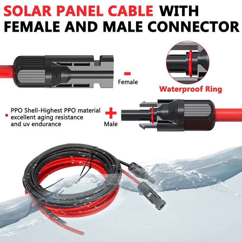 Vansdon 2x20 Feet Solar Panel Extension Cable, 10AWG Solar Cable,