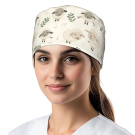 Buyidec Working Cap Cartoon Cute Sleeping Sheep Lambs Hat with Sweatband Comfortable and Breathable Adjustable Headgear for Men Women Scrub Cap