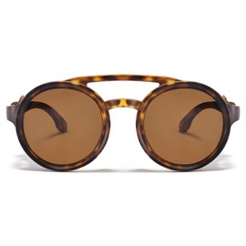 MACJERO Retro Round Steampunk Polarized Sunglasses with Leather Side Shield Vintage Goggles Gothic Eyewear for Men Women(Tortoise)