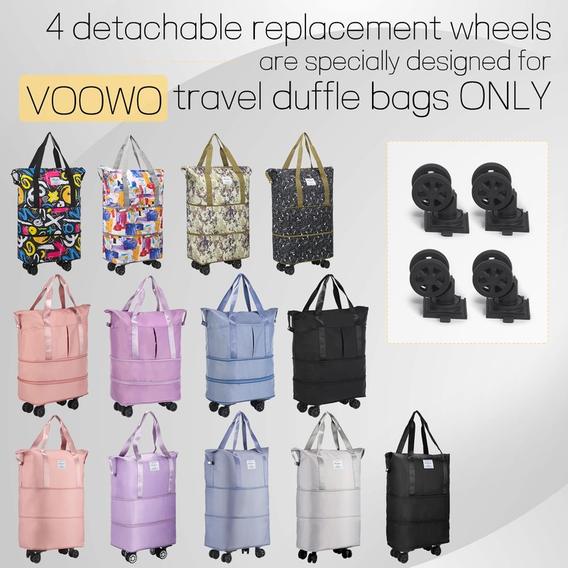 VOOWO 4 Pcs Detachable Replacement Wheels for Rolling Duffle Bag,