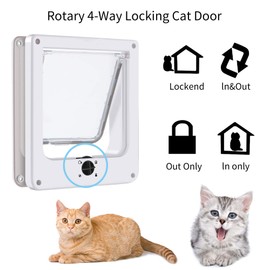 URBEST Cat Doors,(Upgraded Version) Magnetic Pet Door with 4 Way Rotary Lock for Cats, Kitties and Kittens (Large, White)