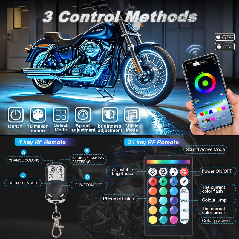 LD DARKEAGLE 16PCS Motorcycle LED Light Kit with Handlebar Switch