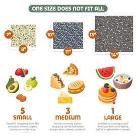 Akeeko Reusable Beeswax Food Wraps - Assorted 9 Packs, Eco-Friendly Reusable Wrap, Biodegradable, Zero Waste, Organic Cloth, Sustainable, Plastic-Free Food Storage, 1Large, 3Medium, 5Small Sizes