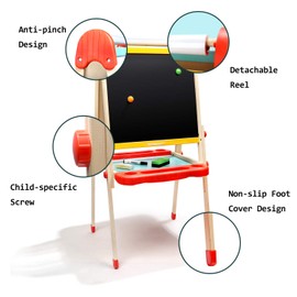 TOP BRIGHT Wooden Art Easel for Kids, Toddler Easel Adjustable with Painting Whiteboard, Child Easel with Magnetic Blackboard