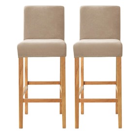 SONNACH Velvet Counter Stool Pub Chair Covers - Removable and Stretchable Slipcovers for a (2, Khaki)