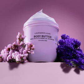 Lavender Lilac Body Butter - Shea Cream with Jojoba Oil & Vitamin E - Hydrating Natural Moisturizer for Hands - 5.74 Fl Oz