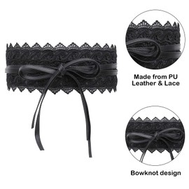 Trimming Shop Women's Waist Belt Hollow Lace Obi Belt Bow Tie Wrap Around PU Leather Cinch Bowknot Waistband for Wedding Dresses Daily Wear 100mm Wide Bow Waistband Black, black