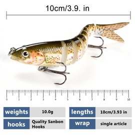 RZMZBY Set of 3 artificial bait set, fishing lure, artificial bait, fish, 10 cm / 3.93 inches, 3D Lifelike multi articulated wobbler lure, rubber fish for gift for men