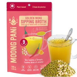 Moong Pani Whole Mung Sipping Broth Powder Spicy Cayenne Turmeric | Plant Protein Vegan Bone Broth Alternative | High Fibre Gluten Free | 9 Cups 108g