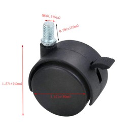 1.5in(38.1mm) Plastic Swivel Caster for Furniture, Swivel Furniture Wheels Replacements with Threaded Stem and Brake, Floor Protecting Nylon Office Chair Swivel Wheels 4 Sets