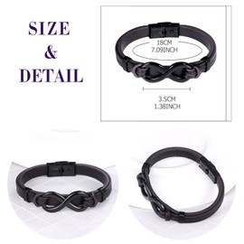 feilok Men's Bracelet Stainless Steel Genuine Leather Bracelet Men's Infinity Braided with Magnetic Clasp Leather Strap for Men, Stainless Steel