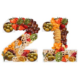 ANNJINT 10inch Plastic Fillable Number Charcuterie Washable Sweet Food Box Birthday Centerpiece Decoration (WHITE, Number 21)