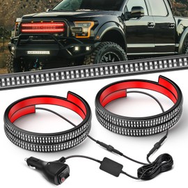 Nilight 2PCS 24 inch Truck Grille Strobe Lights Strip 384 LED Emergency Light Red Flexible Side Flashing Warning Caution Safety Waterproof Lighting Kit for Trucks Tow Plow Construction Vehicles