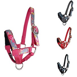 Tahoe Tack Nylon Overlay Alpaca Halter with Padded Noseband (Grey Floral, Large)