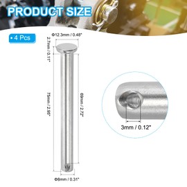 PATIKIL 8 x 75 Mm Single Hole Clevis Pin, 4 Pcs 304 Stainless Steel Flat Head Pin for Hitch Pin Lock Link Hinge Systems, Silver