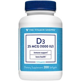 The Vitamin Shoppe Vitamin D3 1000IU - Bone Immune & Cellular Health | Cholecalciferol Softgels | 200 Softgels | Gluten-Free