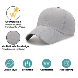 Baynetin Mesh Baseball Cap, Men's Breathable Quick Drying Baseball Cap, Mesh Leisure UV Baseball Cap, Adjustable Sports Cap, gray