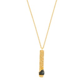 Gempires Hammered Bar Pendant for Women 14k Gold Plated Vertical Necklace with Natural Gemstone Accent 16+2 Inch Chain Healing Crystal Minimalist Jewelry Gift, Medium, Crystal, natural