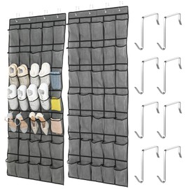 LLOUSSAK 2 Pcs 70 Pockets Over the Door Shoe Organizer, Breathable Large White Mesh Pockets, Upgraded Hanging Shoe Organizer for Door Strong Shoe Rack Closet Holder with 8 Metal Hooks