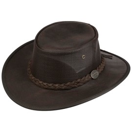 Barmah Foldaway Oiled Cooler Cowhide Leather Hat (XL) Brown