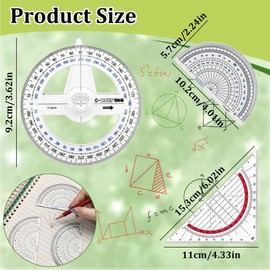 Winkelmesser 3-teiliges Set Dreiecklineal 360-Grad-Winkelmesser Transparentes Kunststofflineal Geometriewerkzeug Geeignet für Studenten, Büroangestellte, Designer, Malbegeisterte