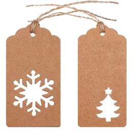 100 Pieces Paper Gift Tags Kraft Hang Labels Christmas Tree Snowflake Shape Hanging Labels with 10 Meters Twines for Christmas Wedding Birthday Kraft Paper Color