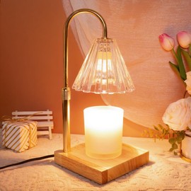 Cafemoon Candle Warmer Lamp with Timer Dimmable, Clear Wax Melt Warmer Adjustable Height Warmer Lamp for Jar Candles, Original Wood Base for Home Decor Birthday