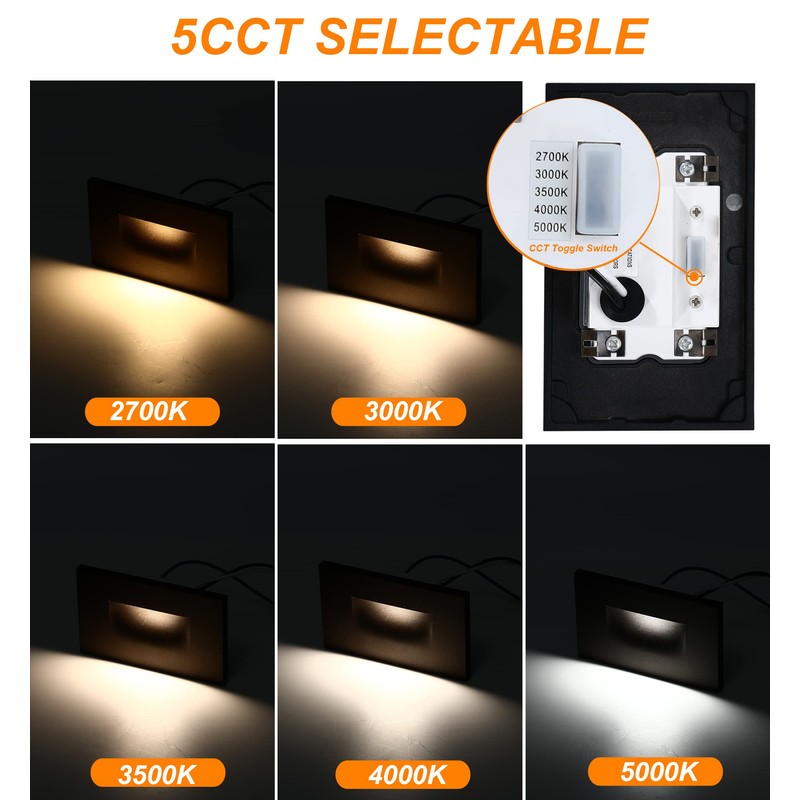 CLOUDY BAY 120V 5CCT Dimmable LED Indoor Outdoor Step Light,2700K/3000K/3500K/4000K/5000K,Stair