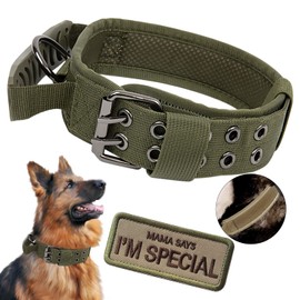 Upgrade Tactical Dog Collar - Military Nylon Adjustable Training Collar Reflective Dog Collar with Handle and Heavy Duty Metal Buckle for Medium Large Dogs (Green, L)