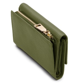 Lazarotti Bologna Large Leather Women's Wallet | Large Zip Compartment, 15 Card Slots, RFID Protection | 14 x 10 x 3.5 cm (2 Widths Adjustable), olive, Standard size, Classic