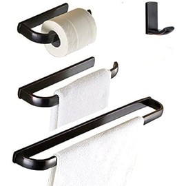 WINCASE Bronze Bathroom Accessories, Oil Rubbed Towel Bar Set 24 Inch, Hardware 4 Pieces ORB Towel Rod Toilet Paper Holders Robe Hook Wall Mounted