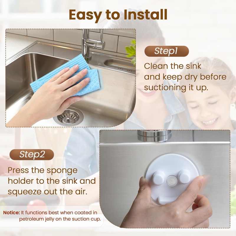 Semcide Sponge Holder, Sink Caddy w/Suction Cup Installation, Sponge Organizer