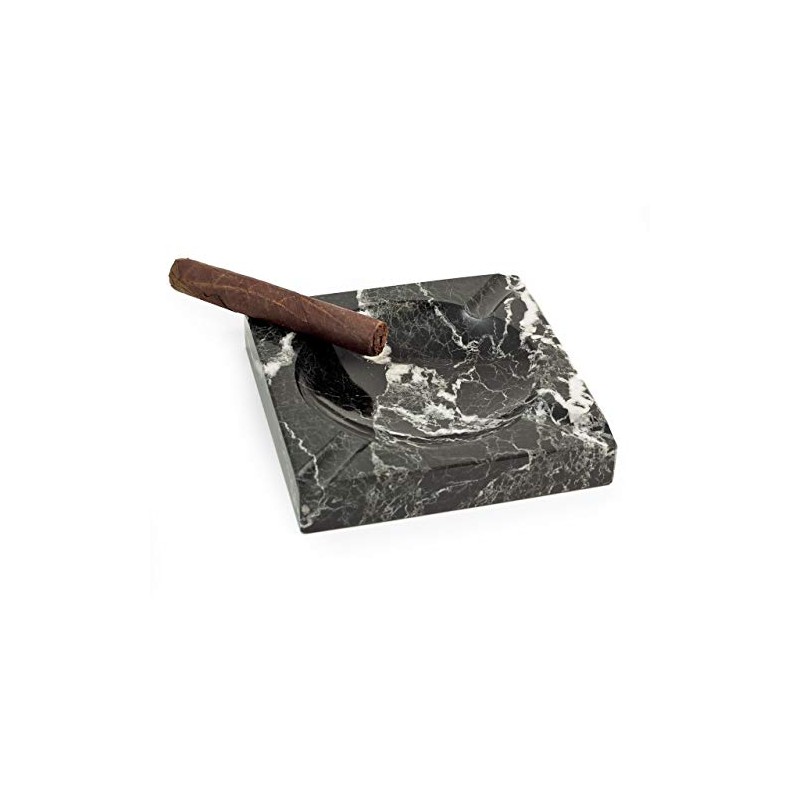 One Executive Solid Marble Square Cigar Ashtray (Zebra Black)