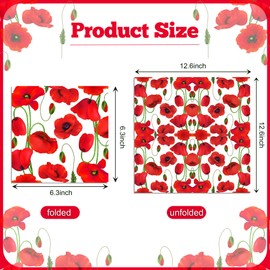 120Pcs Poppy Floral Paper Napkins Happy Poppy Floral Day Disposable Paper Napkins Poppy Floral Luncheon Napkins for Poppy Floral Festival Dinner Party,6.5 * 6.5 Inch 6