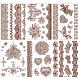 Henna Tattoos, Henna Temporary Tattoos Brown Waterproof Tattoo stickers for Women Wedding Party Festivals,Parties Decoration Suppliers 6Sheets